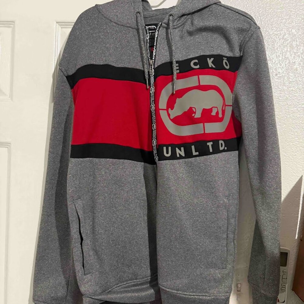 Ecko United Gray Full Zip Y2K Hoodie